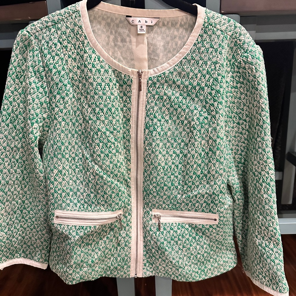CAbi Green and Cream Textured Blazer